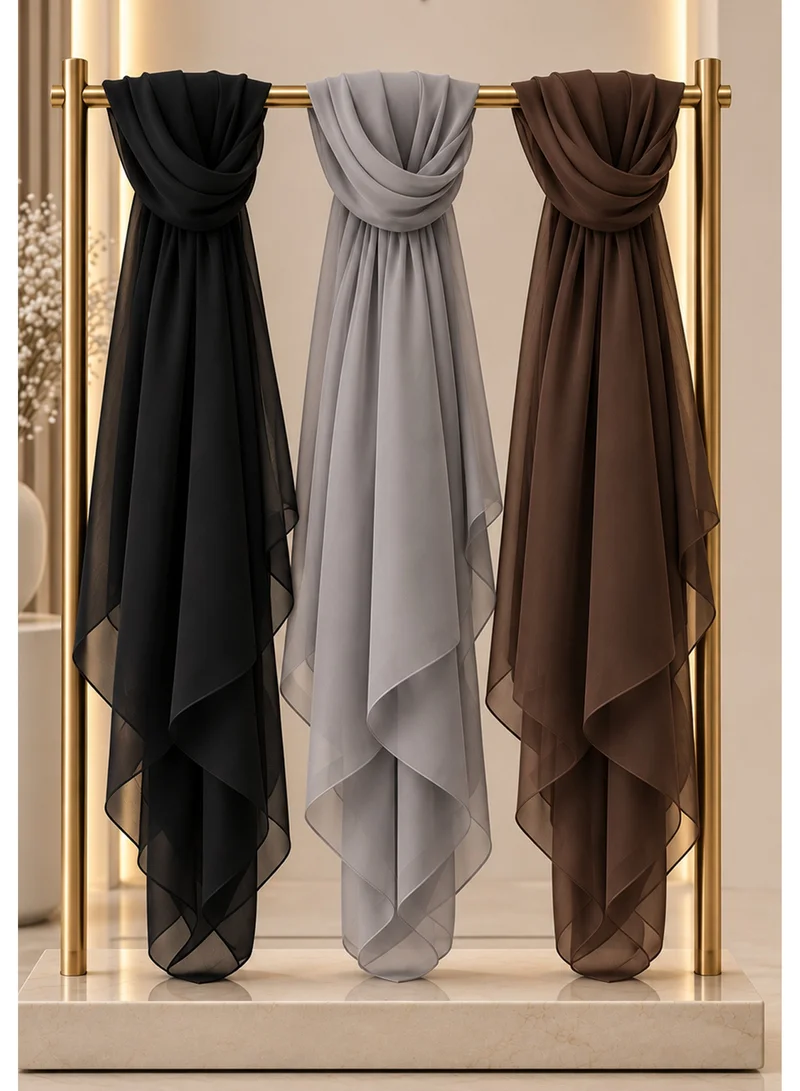 أم سكوير فاشن Chiffon Wool Shayla Set of 3 | Non-Slip Premium Hijab Scarves