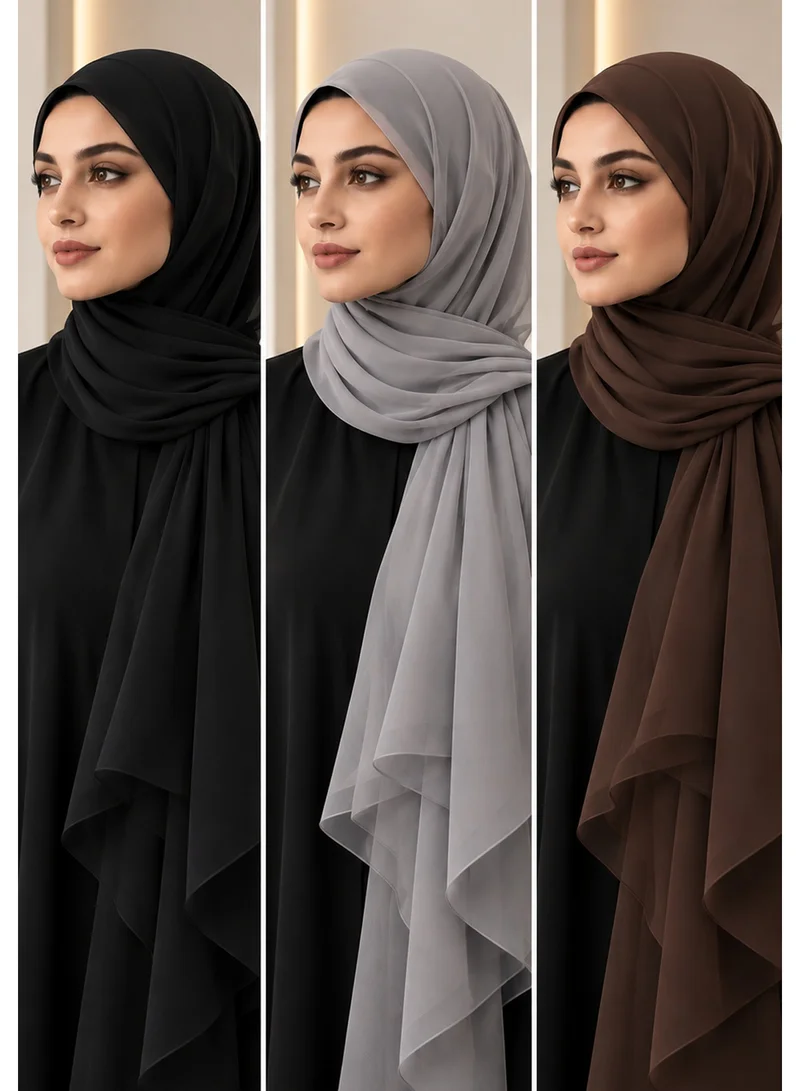 أم سكوير فاشن Chiffon Wool Shayla Set of 3 | Non-Slip Premium Hijab Scarves
