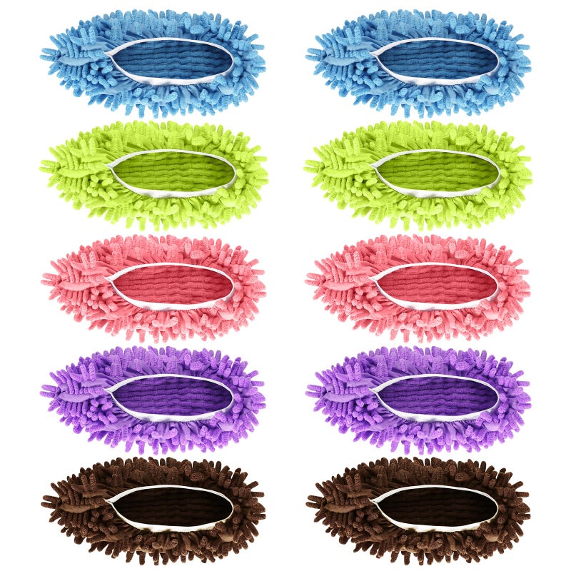 Vowanop Mop Slippers Shoes 5 Pairs (10 Pieces) - Microfiber Cleaning House Mop Slippers, Floor Cleaning Tools Shoe Cover, Soft Machine Washable Reusable Microfiber Foot Socks for House Kitchen Office - Image 1