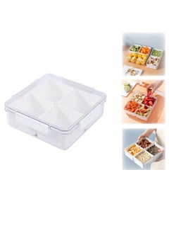 Divided Veggie Tray with Lid, Stackable Vegetable Storage Square Appetizer Relish, Serving Platter with 4 Compartment Snack Containers for Food Fruit Small Refrigerator Organizer Bins Produce Saver