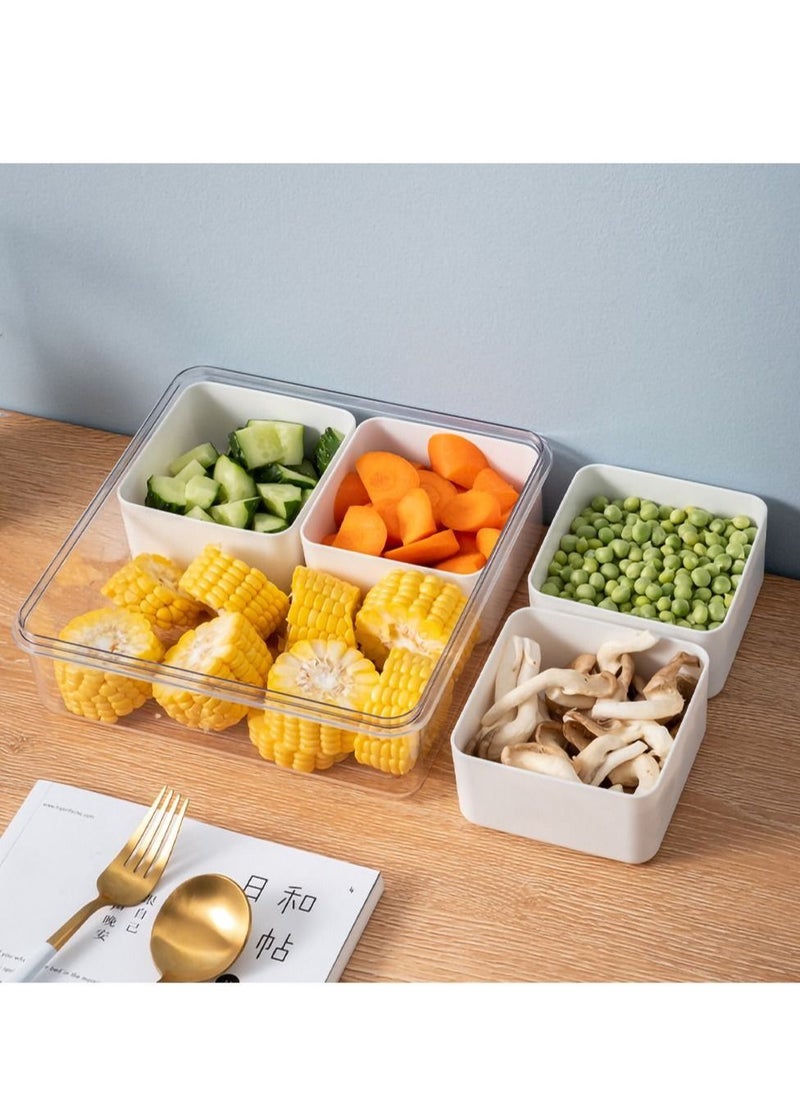 Generic - Divided Veggie Tray with Lid, Stackable Vegetable Storage Square Appetizer Relish, Serving Platter with 4 Compartment Snack Containers for Food Fruit Small Refrigerator Organizer Bins Produce Saver - Image 1