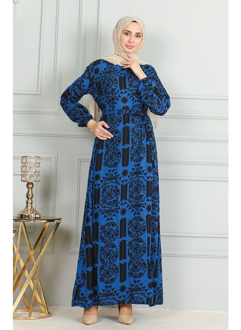 Patterned Belted Viscose Dress 0499-10 Saxe Black - pzsku/ZD88A1FFF80634BBE10CEZ/45/_/1738801202/dc51dd08-40c8-4820-ba28-5e7d7f5bd1fe