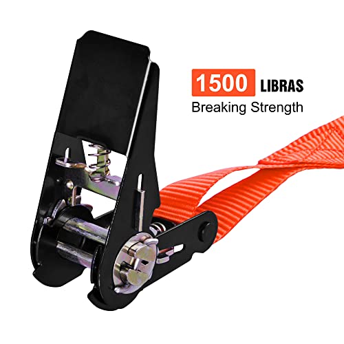 AWELCRAFT Ratchet Straps, 1500 lbs Breaking Strength - Premium 4X 15ft Tie Down Strap Set, 4X Soft Loops for Moving Appliances, Lawn Equipment, Motorcycle (Orange) - Image 3
