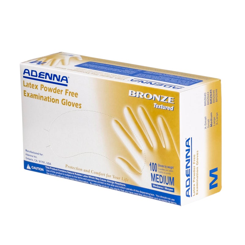 Adenna BRZ645 Bronze 55 mil PowderFree Latex Gloves Medical Grade White Medium Box of 100