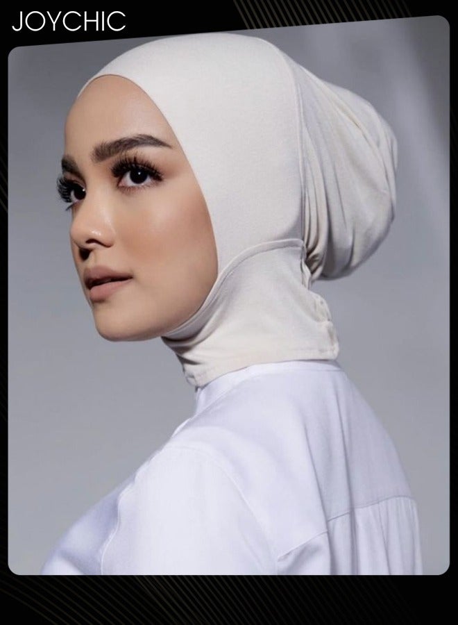 Joychic لون الصلبة مشروط الجلد ودية مرونة عالية القطن المرسيري المرأة الحجاب مسلم أغطية الرأس يمكن ارتداؤها ملابس تقليدية أزياء قابل للتعديل وشاح الرأس الأبيض لجميع الفصول - Image 2