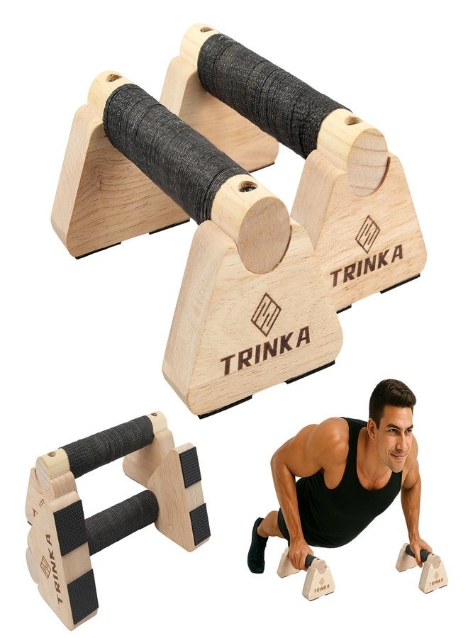 TRINKA Wooden Parallettes Push Up Bars, 2 PCS Wood Calisthenics Bars with Non-Slip Base, 20CM Pushup Handles for Home Fitness, Workout Equipment for Men and Women Strength Training - Image 1