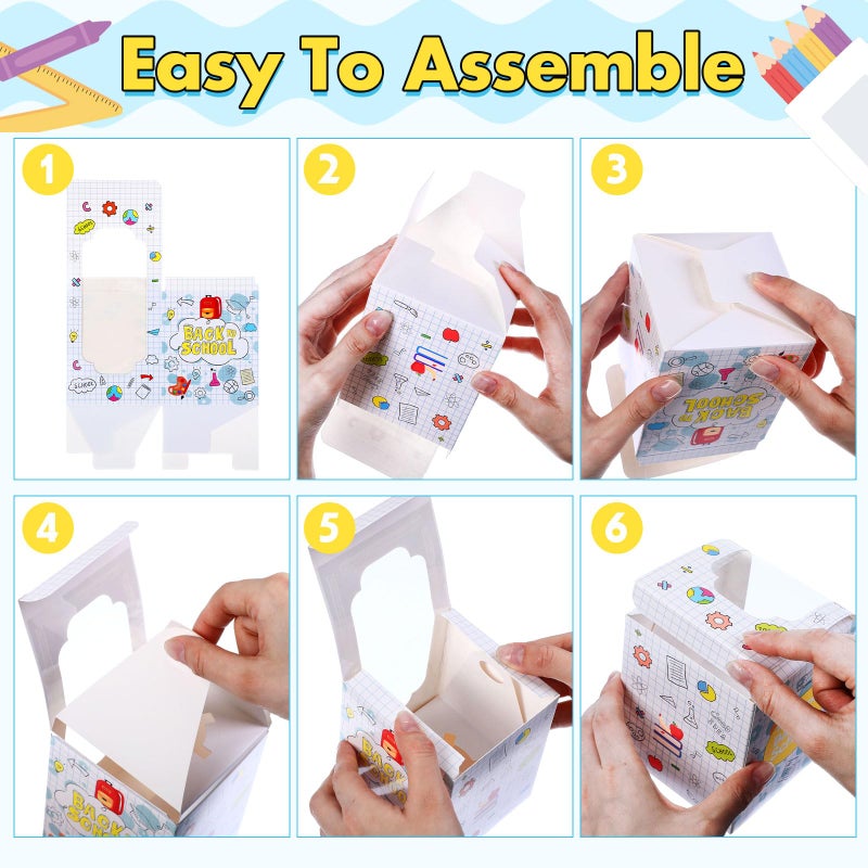 Sayglossy 48 PCS Back to School Party Cupcake Boxes Individual with Window Inserts First Day of School Single Cupcake Containers Welcome Back to School Cake Treat Boxes for School Classroom Party Favor Supplies - Image 4