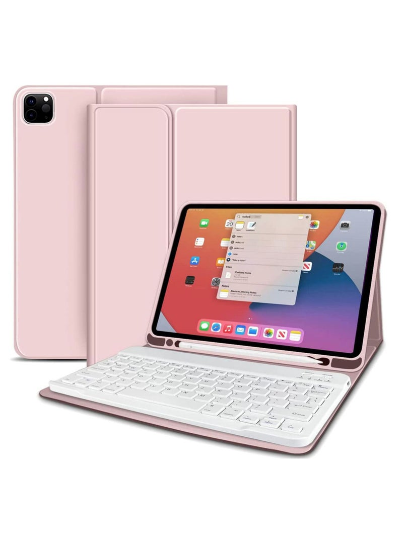 لوحة مفاتيح مع حافظة لجهاز iPad Pro 11 بوصة الجيل الأول والثاني والثالث والرابع 2018 2020 2021 2022 لوحة مفاتيح بلوتوث لاسلكية قابلة للفصل مغناطيسيًا مع حامل قلم رصاص لون ذهبي وردي - Image 1