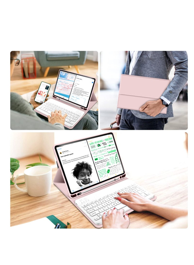 لوحة مفاتيح مع حافظة لجهاز iPad Pro 11 بوصة الجيل الأول والثاني والثالث والرابع 2018 2020 2021 2022 لوحة مفاتيح بلوتوث لاسلكية قابلة للفصل مغناطيسيًا مع حامل قلم رصاص لون ذهبي وردي - Image 3