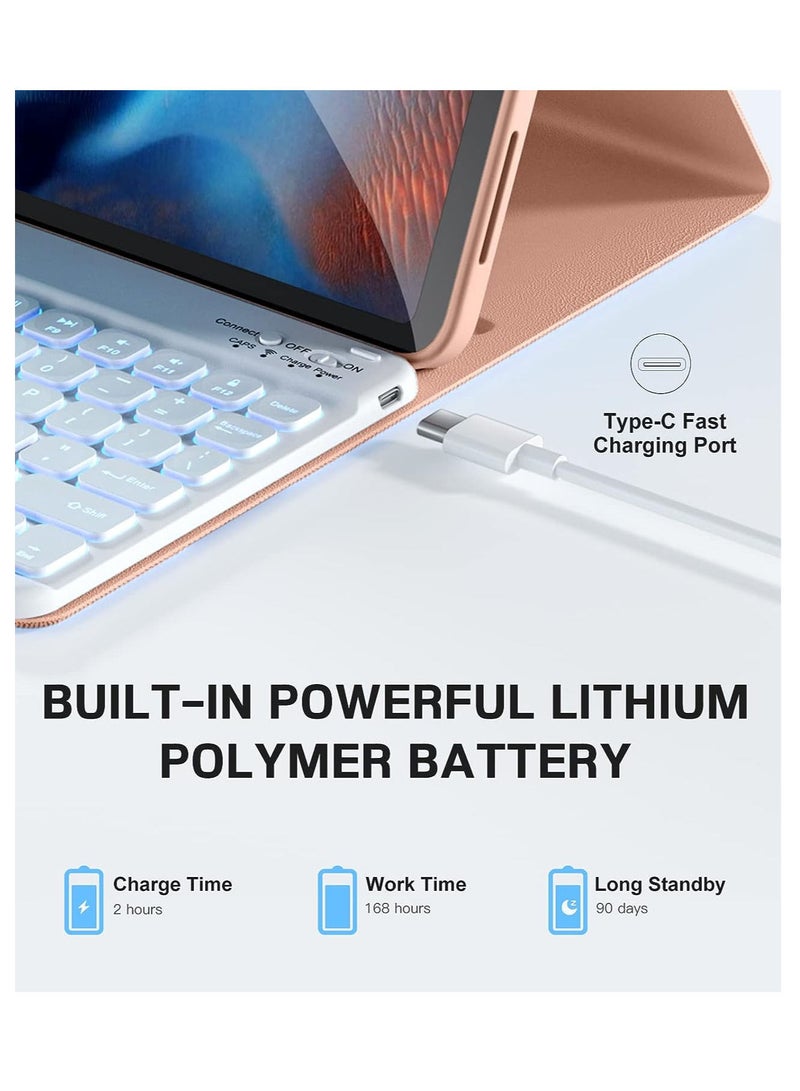 لوحة مفاتيح مع حافظة لجهاز iPad Pro 11 بوصة الجيل الأول والثاني والثالث والرابع 2018 2020 2021 2022 لوحة مفاتيح بلوتوث لاسلكية قابلة للفصل مغناطيسيًا مع حامل قلم رصاص لون ذهبي وردي - Image 5