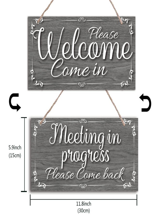 SUPERDANT Meeting Sign for Office Door Double-side Meeting in Progress Welcome Please Come In Hanging Wooden Sign Plaque Door Sign Do Not Disturb Door Hanger Sign Office Signs for Business Welcome Door - Image 2