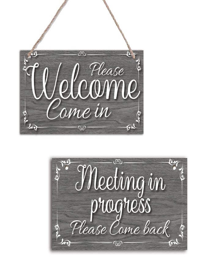 SUPERDANT Meeting Sign for Office Door Double-side Meeting in Progress Welcome Please Come In Hanging Wooden Sign Plaque Door Sign Do Not Disturb Door Hanger Sign Office Signs for Business Welcome Door - Image 1