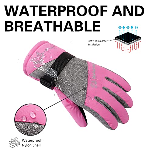 WALSKING Kids Winter Snow&Ski Gloves-3M Thinsulate Waterproof Cold Weather Youth Gloves for Skiing,Snowboarding-Fits Boys and Girls - Image 2