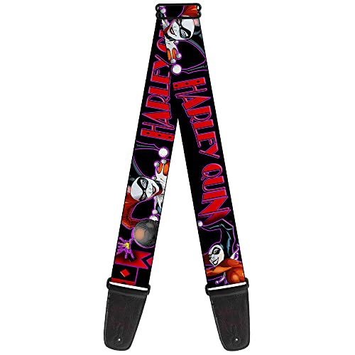 Buckle Down DC Comics Guitar Strap, Harley Quinn Bomb Poses Suits Black Purple Red, 2 Inches Wide - Image 1