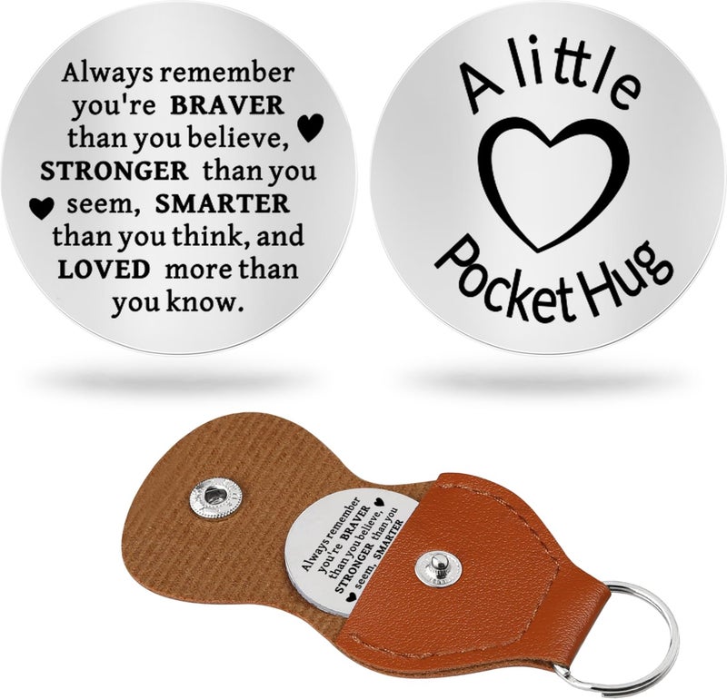 Chambom Pocket Hug Token - Christmas Gifts Long Distance Relationship Keepsake Inspirational Graduation Gift Fatherâ€˜s Day Mothers Day Gifts Friends Gift for Mom with Keychain Stainless Steel Double Sided - Image 1