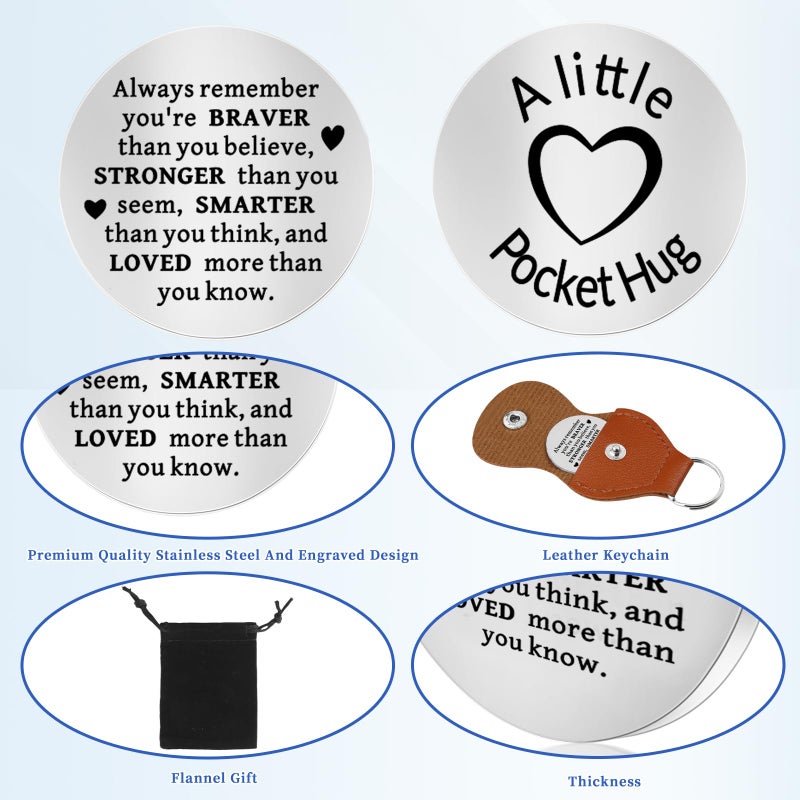 Chambom Pocket Hug Token - Christmas Gifts Long Distance Relationship Keepsake Inspirational Graduation Gift Fatherâ€˜s Day Mothers Day Gifts Friends Gift for Mom with Keychain Stainless Steel Double Sided - Image 4
