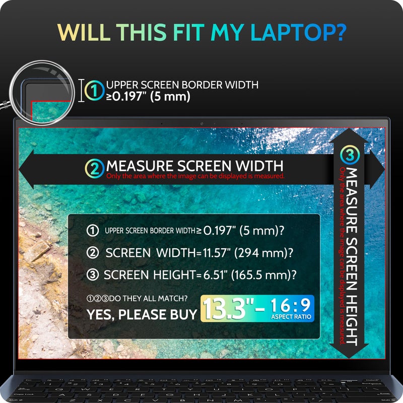 Peslv Magnetic Laptop Privacy Screen 13.3 Inch for 16:9 Computer Monitor, 13" Removable Anti Glare Protector Blue Light Filter Shield Compatible with Lenovo Hp Dell Acer Asus Thinkpad Envy Xps - Image 4