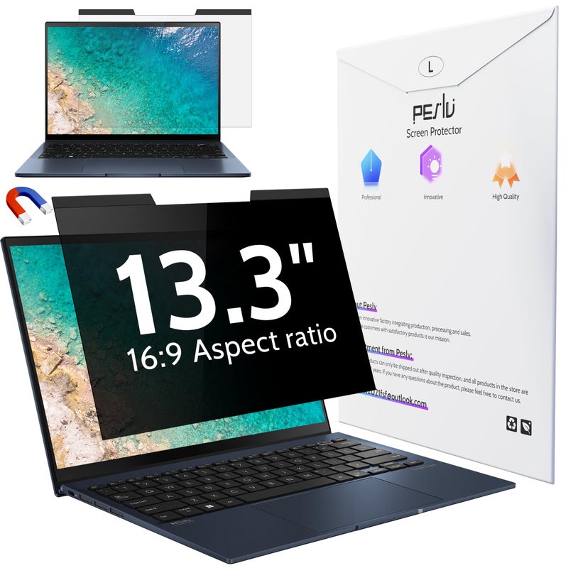Peslv Magnetic Laptop Privacy Screen 13.3 Inch for 16:9 Computer Monitor, 13" Removable Anti Glare Protector Blue Light Filter Shield Compatible with Lenovo Hp Dell Acer Asus Thinkpad Envy Xps - Image 1