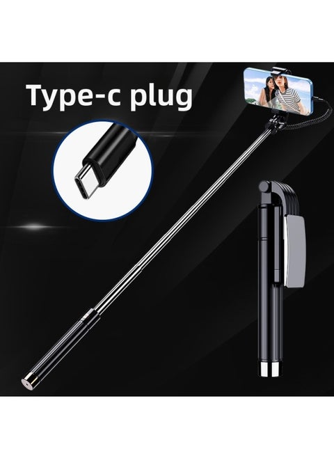 Mobile Phone Selfie Stick Universal For AppleFor HuaweiVivo Millet Oppo Handheld Mini Wire Control Photo Bracket-Color:Black Type-c Plug