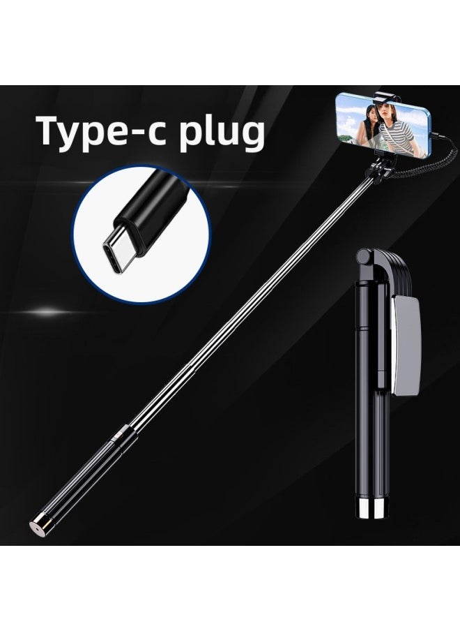 Generic - Mobile Phone Selfie Stick Universal For AppleFor HuaweiVivo Millet Oppo Handheld Mini Wire Control Photo Bracket-Color:Black Type-c Plug - Image 1