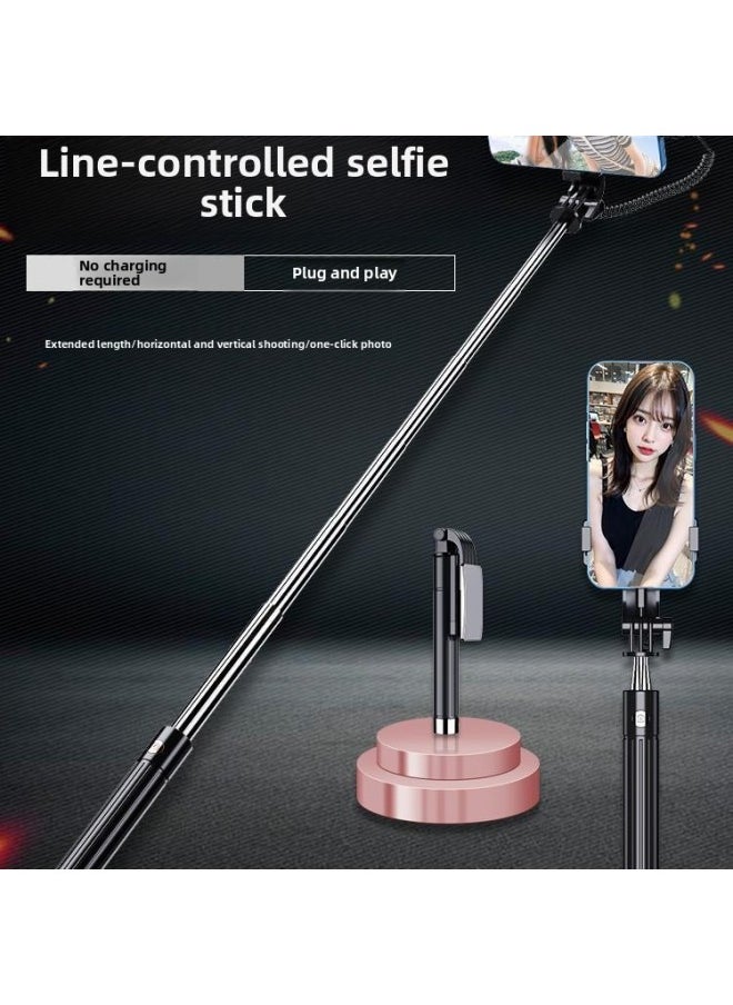 Generic - Mobile Phone Selfie Stick Universal For AppleFor HuaweiVivo Millet Oppo Handheld Mini Wire Control Photo Bracket-Color:Black Type-c Plug - Image 1
