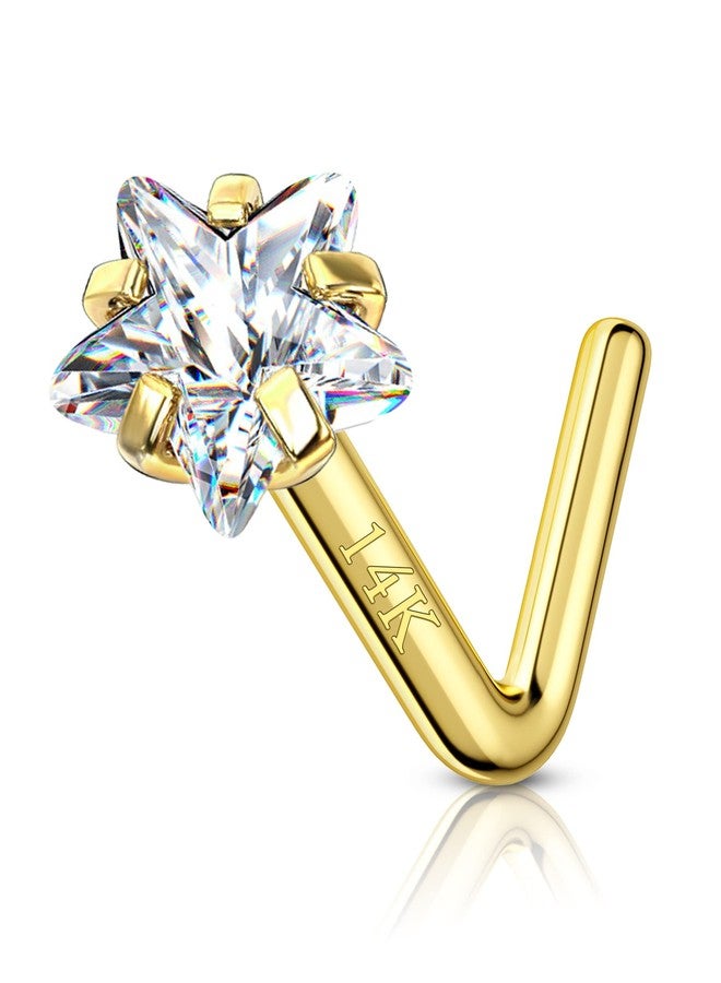 كوتشارم حلق أنف على شكل نجمة من الذهب الخالص عيار 14 قيراطًا من كوشارم، 20 غرامًا من الذهب الأصفر، على شكل حرف L، مرصع بألماس صناعي، مناسب لثقب الأنف بالذهب الحقيقي للنساء والرجال - Image 1