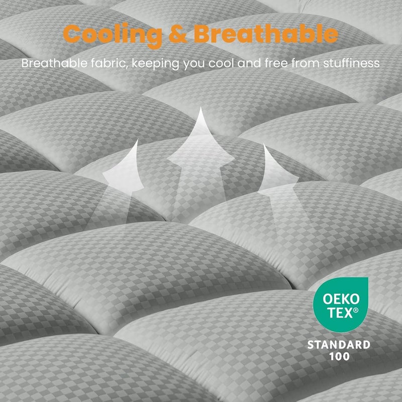 MATBEBY Bedding Quilted Fitted Full Mattress Pad Cooling Breathable Fluffy Soft Mattress Pad Stretches up to 21 Inch Deep, Full Size, Light Grey, Mattress Topper Mattress Protector - Image 2