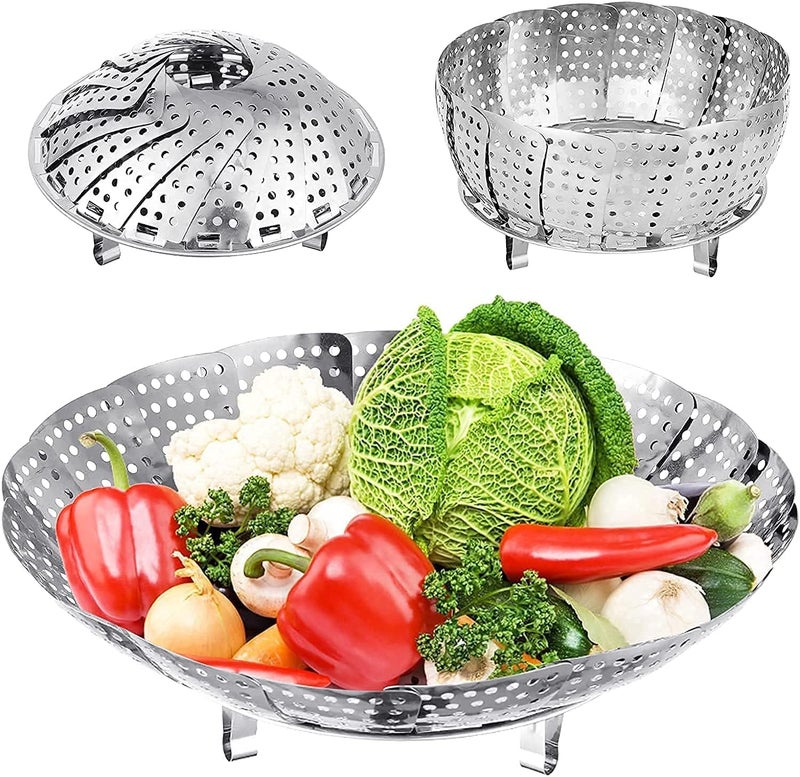 REDUCK Stainless Steel Vegetable Steamer Basket 27 CM for Cooking Vegetables Fruits and Salads with Insert for Pots Crocks and Pans Silver - Image 1