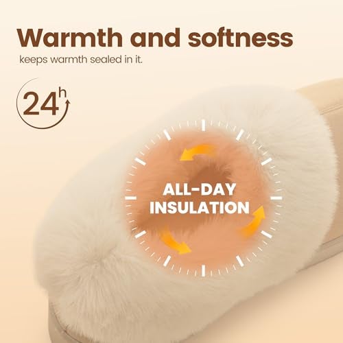 Zigzagger Women’s Memory Foam Slippers, Cozy House Shoes Indoor Outdoor with Microsuede Upper, Thick Fuzzy Fur Collar and Non-Slip Rubber Sole (Tan,Size 8) - Image 4