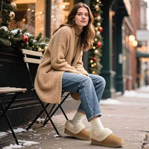 Zigzagger Women’s Memory Foam Slippers, Cozy House Shoes Indoor Outdoor with Microsuede Upper, Thick Fuzzy Fur Collar and Non-Slip Rubber Sole (Tan,Size 8) - Image 3