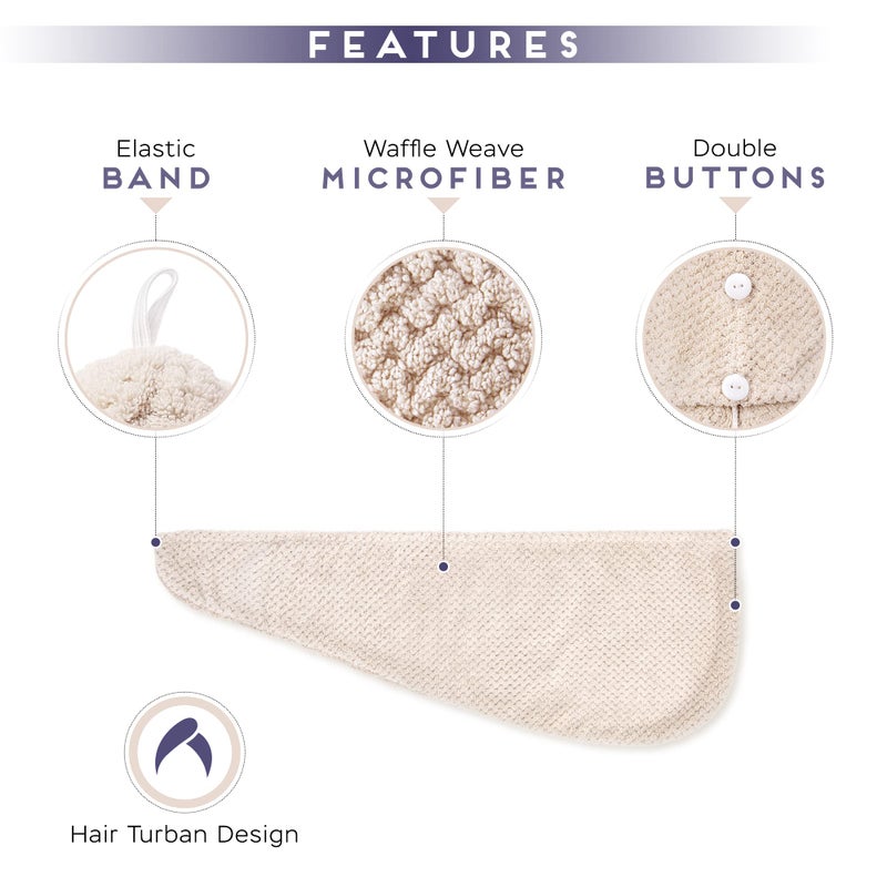 SimpleField 2 Pack Microfiber Hair Towel Wrap for Women, Anti Frizz Quick Drying Hair Turban for All Hair Style, Absorbent and Lightweight (Beige + Grey) - Image 3