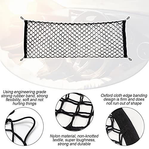 Hanemia Car Rear Cargo Net, Adjustable Elastic Storage Organizer Net, Trunk Cargo Storage Net, Universal Fit for Car, Vehicle, SUV (35.4"x15.8") - Image 3