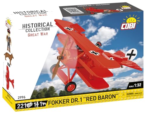 COBI Historical Collection Great War Fokker DR1 RED Baron Plane Building Set 221 Pieces - Image 5
