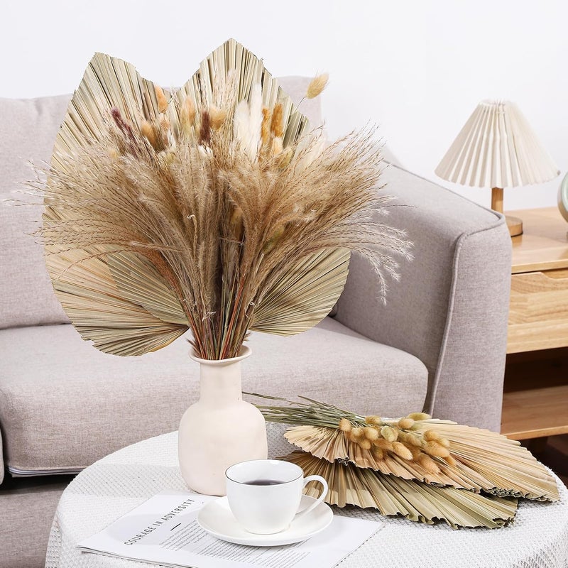 ZhouBoat 105 Pcs Boho Dried Pampas Grass Decor Bulk, Large Dried Palm Spears Bunny Tails Pampas Reed Grass Dried Palm Leaves Dried Flower Bouquet Boho Centerpieces for Wedding Home Tables Decor - Image 5