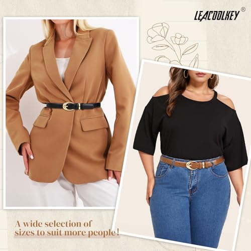 LEACOOLKEY 2 Pack Women Leather Belts for Jeans Dress Fashion Ladies Belt with Gold Silver Buckle - Image 5
