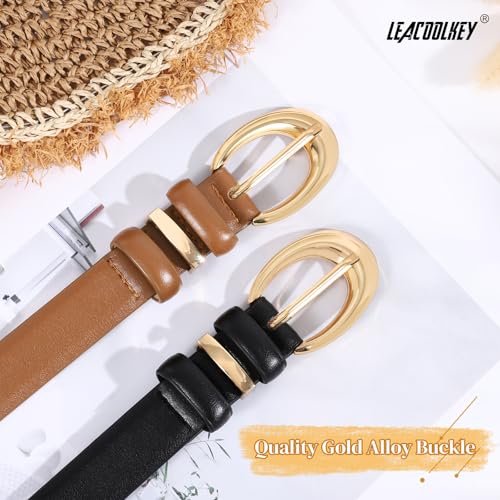 LEACOOLKEY 2 Pack Women Leather Belts for Jeans Dress Fashion Ladies Belt with Gold Silver Buckle - Image 3