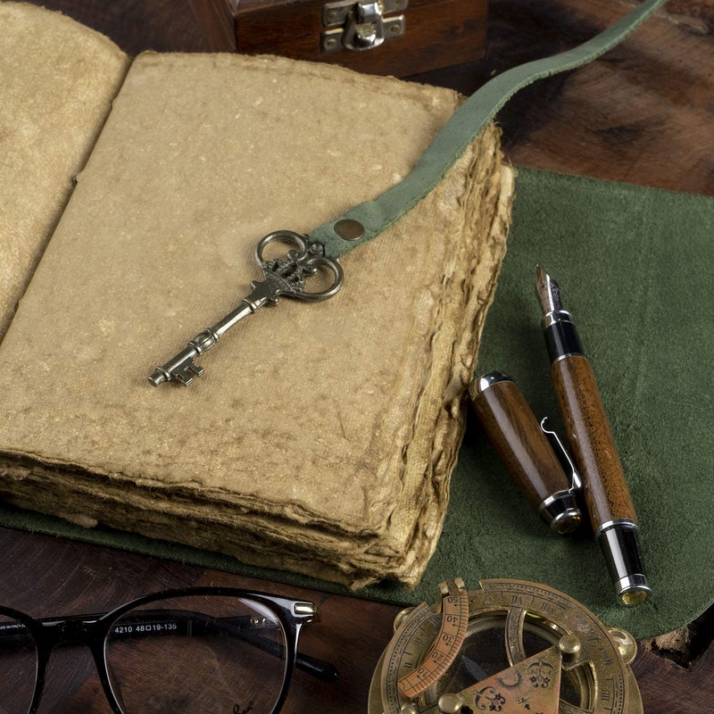 NomadCraftsCo. Vintage Leather Journal - Antique Handmade Deckle Edge Vintage Paper Leather Bound Journal - Book of Shadows Journal - Leather Sketchbook - Drawing Journal - Great Gift (Green, 7.5"x5.5") - Image 4