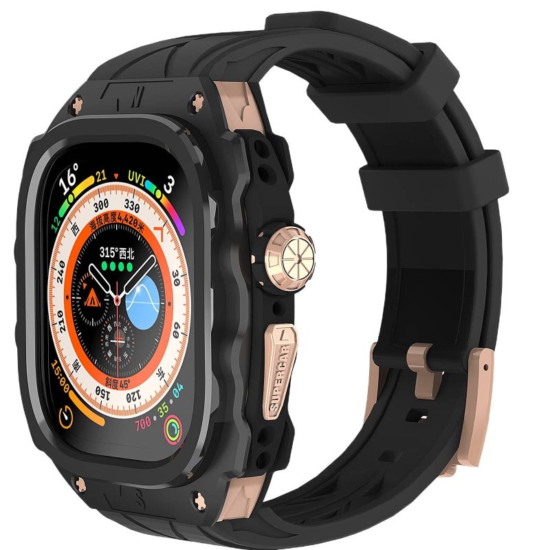 سوار ساعة ذكية سوار رياضي من السيليكون متوافق باللون ذهبي قابل للتعديل مع Apple Watch 42/44/45/49mm بملاءمة قابلة للتعديل وحزام بديل - Image 1