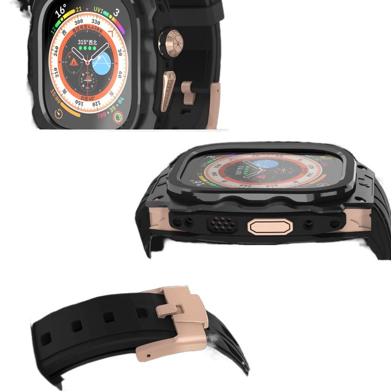 سوار ساعة ذكية سوار رياضي من السيليكون متوافق باللون ذهبي قابل للتعديل مع Apple Watch 42/44/45/49mm بملاءمة قابلة للتعديل وحزام بديل - Image 4