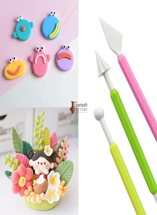 Ganesh Pottery Plastic Ceramic Pottery Tools Set of 8 Carving Double Heads Clay Modelling, Sculpting, Shaping, Fondant Cake Decorating for Lippan Art & Craft Supplies for Kids, Artist (Multi Colour) - Image 4