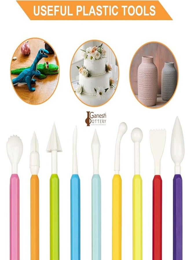 Ganesh Pottery Plastic Ceramic Pottery Tools Set of 8 Carving Double Heads Clay Modelling, Sculpting, Shaping, Fondant Cake Decorating for Lippan Art & Craft Supplies for Kids, Artist (Multi Colour) - Image 3