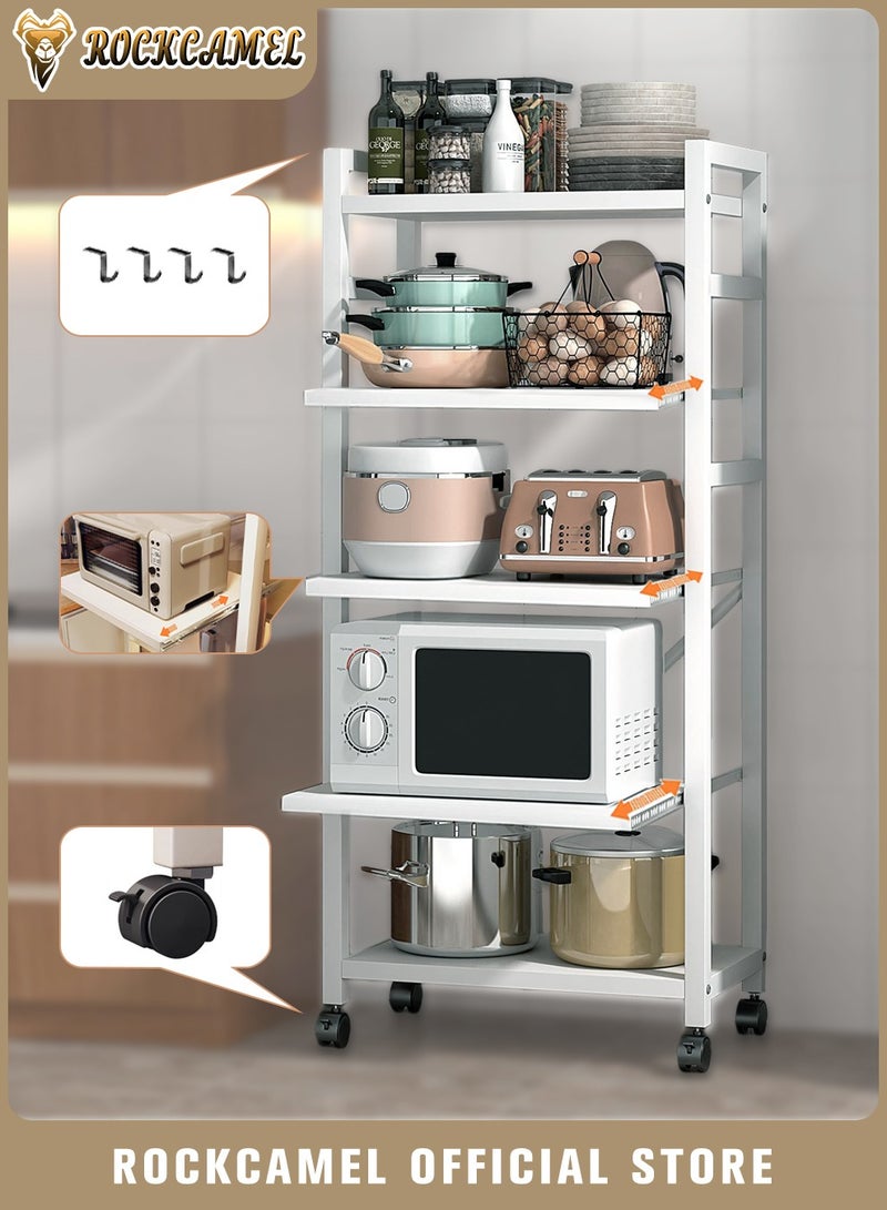 ROCKCAMEL 5-Layer Kitchen Storage Rack With Pull-Out Layer, Movable Home Storage Rack, Storage Rack Multifunctional Rack, Suitable For Living Room Bedroom Garage, Easy To Assemble (White, 55x32x130cm)  - Image 1