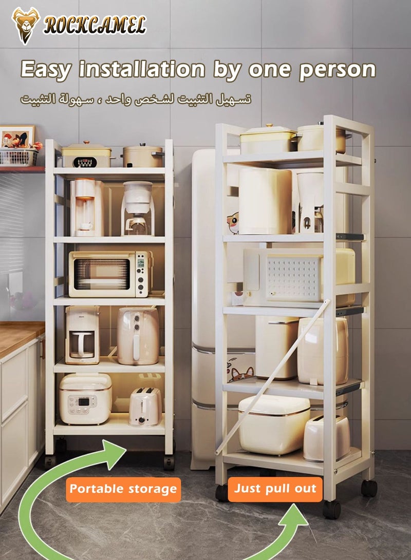 ROCKCAMEL 5-Layer Kitchen Storage Rack With Pull-Out Layer, Movable Home Storage Rack, Storage Rack Multifunctional Rack, Suitable For Living Room Bedroom Garage, Easy To Assemble (White, 55x32x130cm)  - Image 3