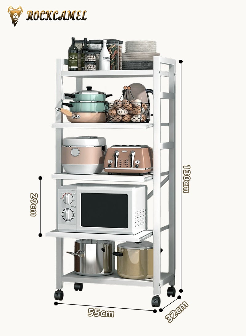 ROCKCAMEL 5-Layer Kitchen Storage Rack With Pull-Out Layer, Movable Home Storage Rack, Storage Rack Multifunctional Rack, Suitable For Living Room Bedroom Garage, Easy To Assemble (White, 55x32x130cm)  - Image 5