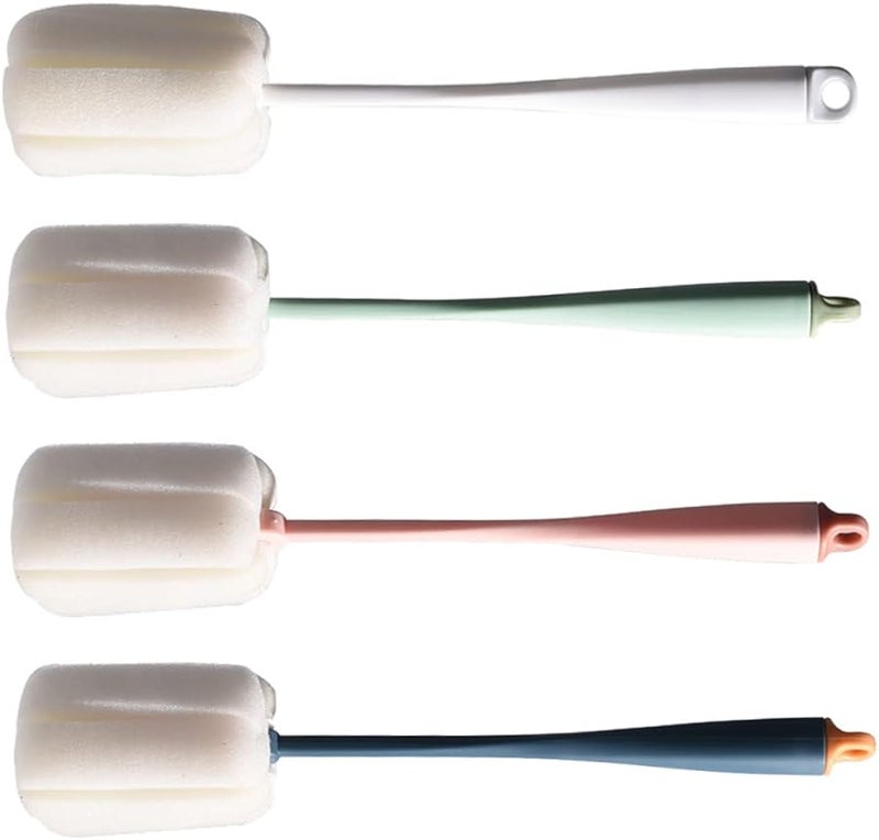 4Pcs Sponge Cleaning Brush Set with Long Handle for Bottles and Cups Replaceable Heads - Image 1