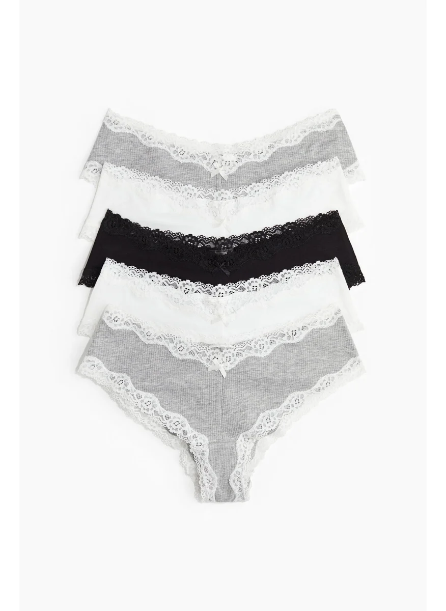 H&M 5-Pack Cotton And Lace Hipster Briefs