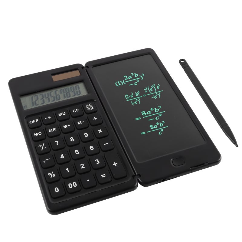Scientific Calculator with 6 Inch Writing Board and Pen Dual Power Solar and Battery Operated Foldable Basic Calculator 10-bit Display Screen for Home Financial Student Study Office Pocket Calculator - Image 1
