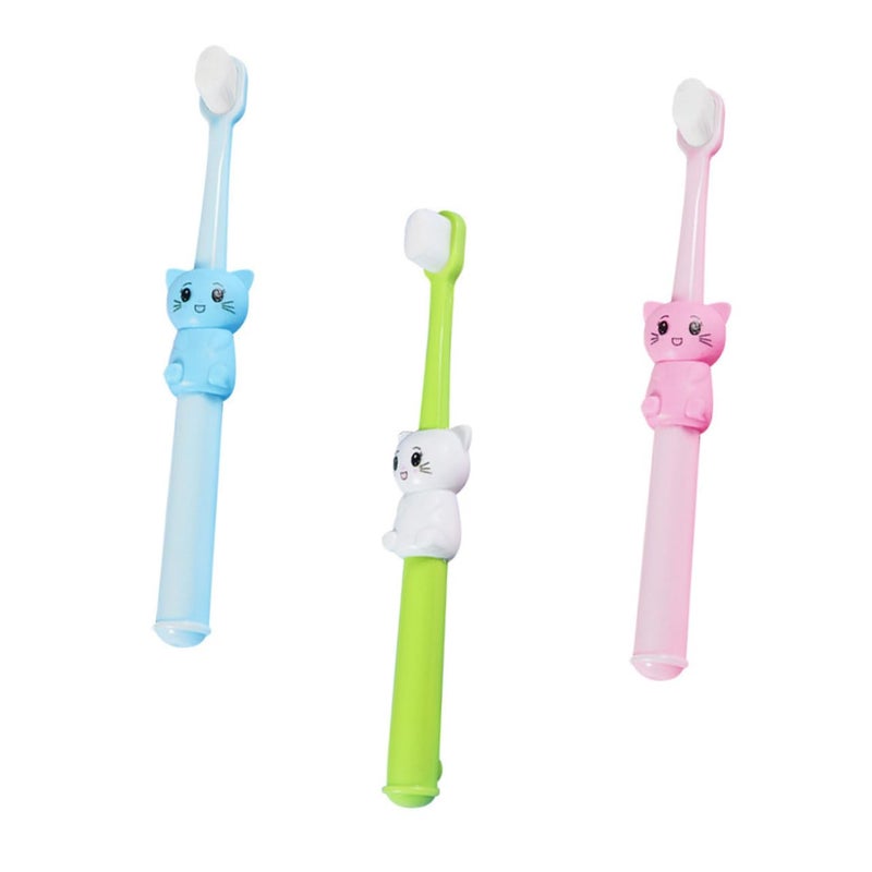 Soft Bristle Toothbrush Set 3Pcs Cartoon Cat Design Gentle For Enamel Protection - Image 2