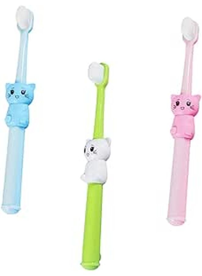 Soft Bristle Toothbrush Set 3Pcs Cartoon Cat Design Gentle For Enamel Protection - Image 1