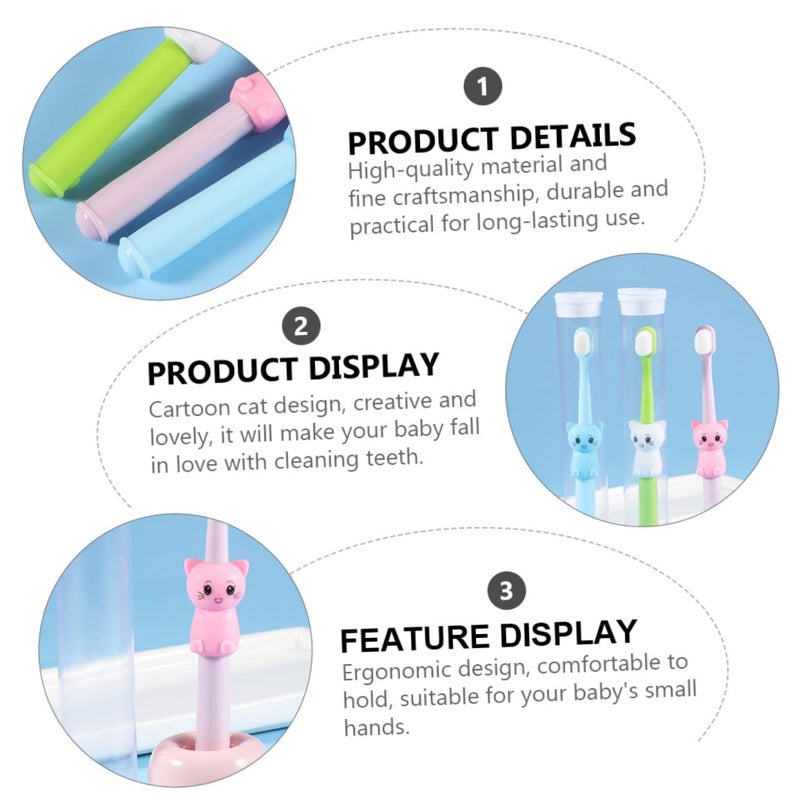 Soft Bristle Toothbrush Set 3Pcs Cartoon Cat Design Gentle For Enamel Protection - Image 4